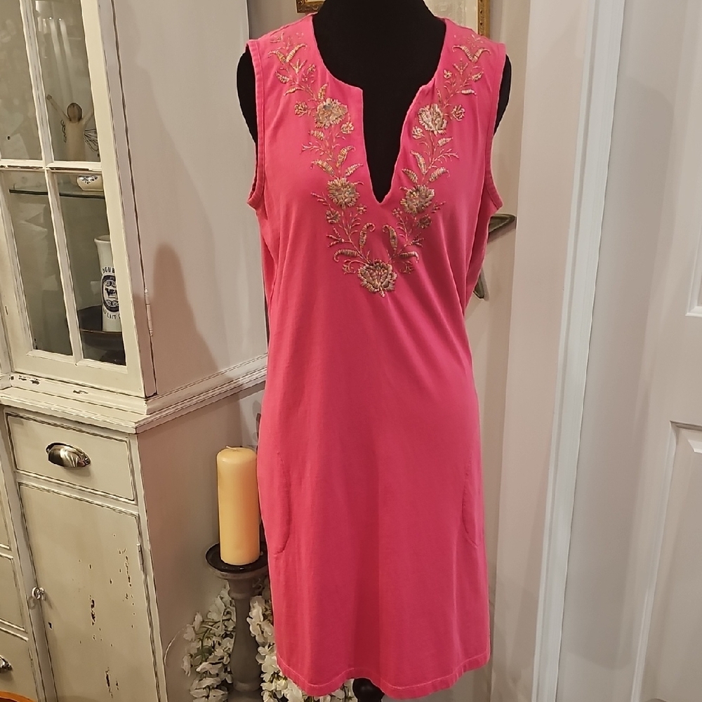 LANDS'‎ END Embroidered Jersey Knit Dress Size Medium